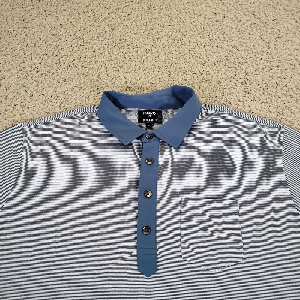 FootJoy X Todd Snyder Shirt Mens XXL 2XL Blue Striped Polo Golf Preppy Pocket